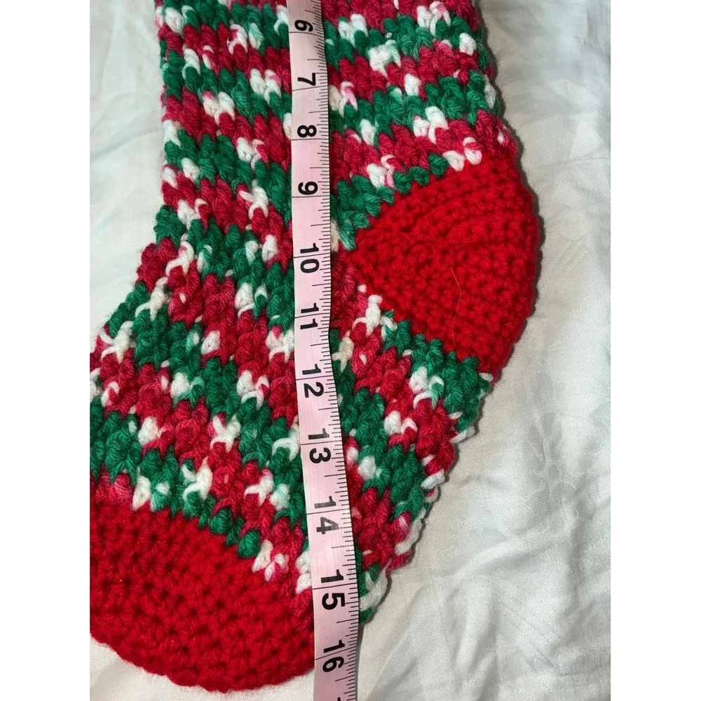 Home Made Christmas Stocking Red Green White Festive Holiday Knit
